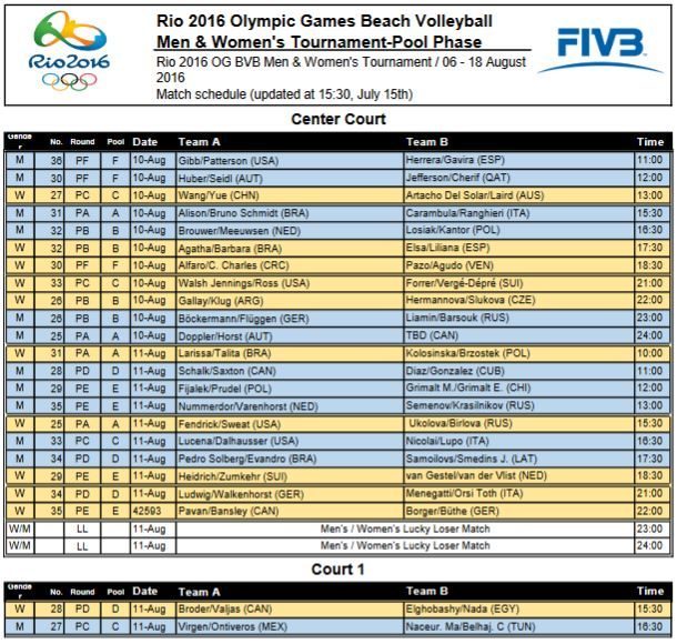Rio 2016- Beach Volleyball Schedule2